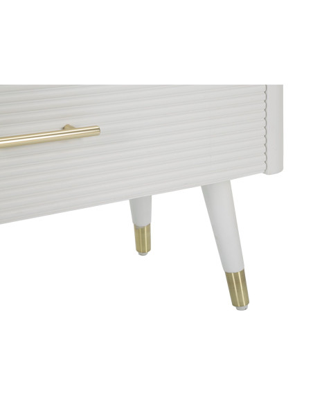 Commode moderne 3 tiroirs en Bois de pin Blanc Naturel Métal Doré Matera 