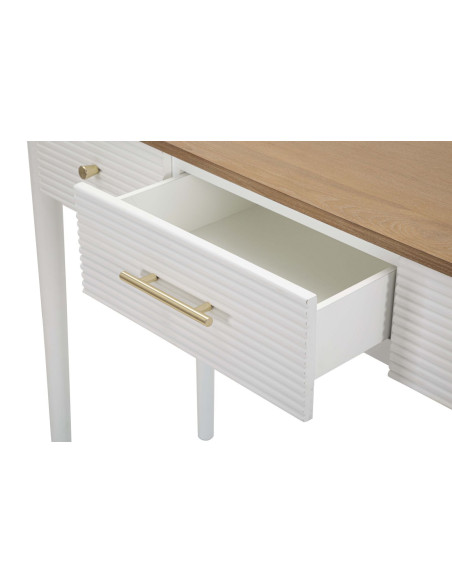 Console moderne Rectangulaire 3 tiroirs en Bois de pin Blanc Naturel Métal Doré Matera 