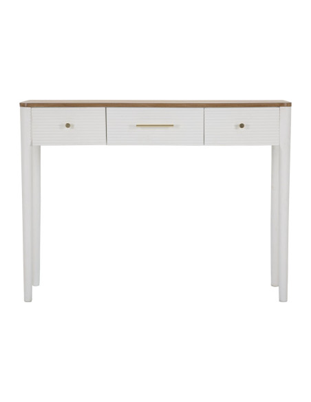 Console moderne Rectangulaire 3 tiroirs en Bois de pin Blanc Naturel Métal Doré Matera 