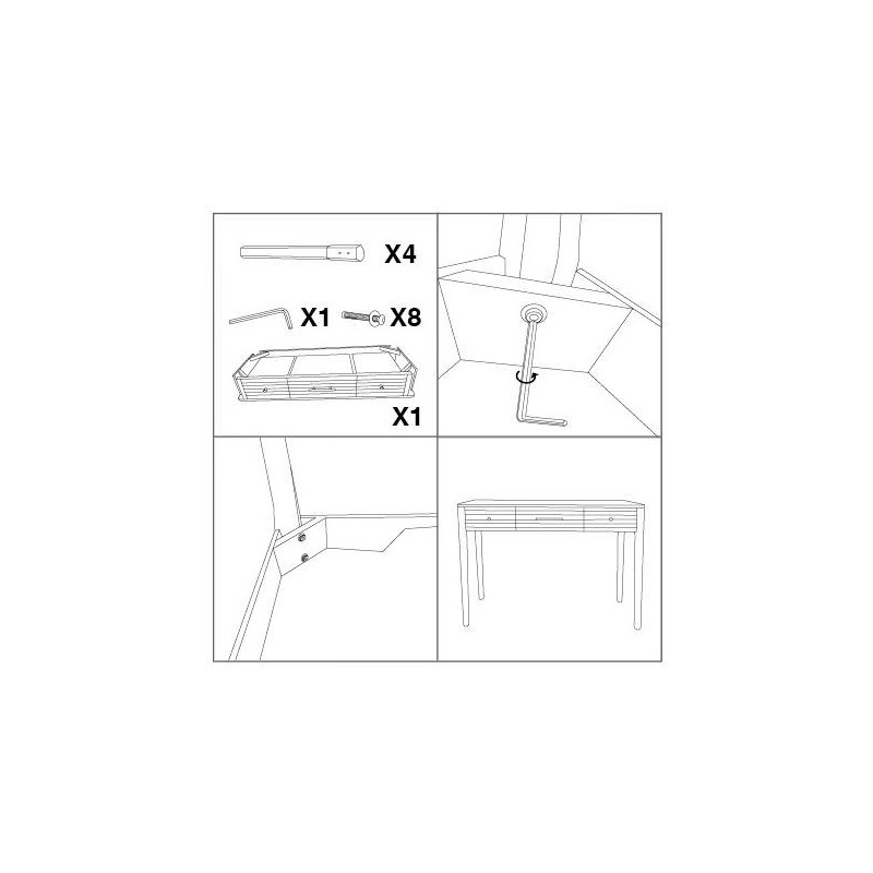 Console moderne Rectangulaire 3 tiroirs en Bois de pin Blanc Naturel Métal Doré Matera - 9