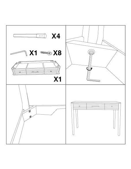Console moderne Rectangulaire 3 tiroirs en Bois de pin Blanc Naturel Métal Doré Matera - 9