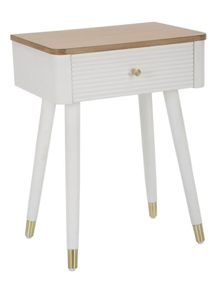 Chevet moderne 1 tiroir en Bois de pin Blanc Naturel Métal Doré Matera 