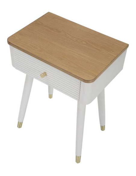 Chevet moderne 1 tiroir en Bois de pin Blanc Naturel Métal Doré Matera 