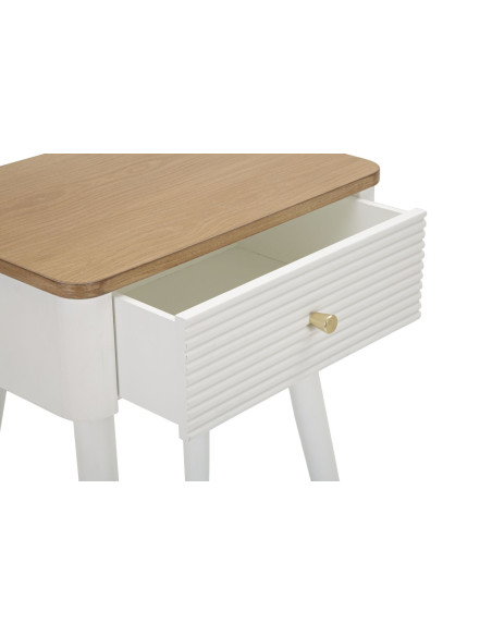 Chevet moderne 1 tiroir en Bois de pin Blanc Naturel Métal Doré Matera 