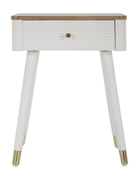 Chevet moderne 1 tiroir en Bois de pin Blanc Naturel Métal Doré Matera 