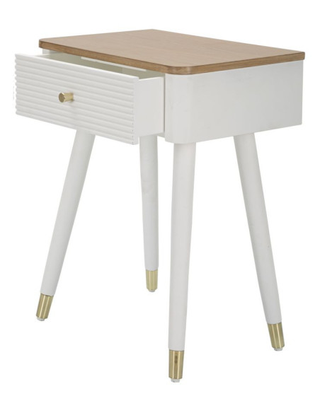 Chevet moderne 1 tiroir en Bois de pin Blanc Naturel Métal Doré Matera 