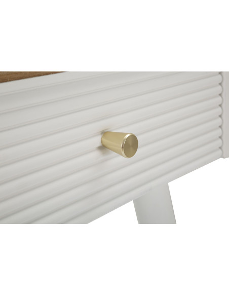 Chevet moderne 1 tiroir en Bois de pin Blanc Naturel Métal Doré Matera 