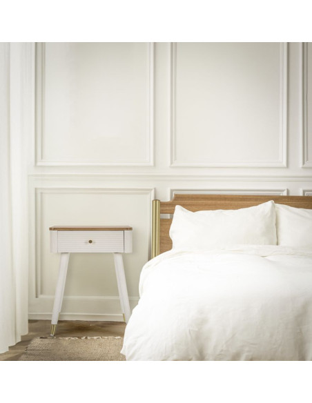 Chevet moderne 1 tiroir en Bois de pin Blanc Naturel Métal Doré Matera 