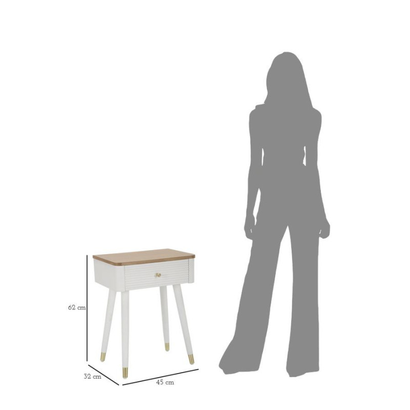 Chevet moderne 1 tiroir en Bois de pin Blanc Naturel Métal Doré Matera 