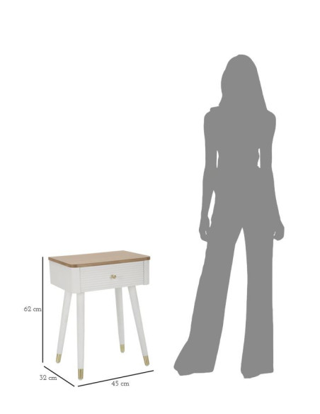 Chevet moderne 1 tiroir en Bois de pin Blanc Naturel Métal Doré Matera 