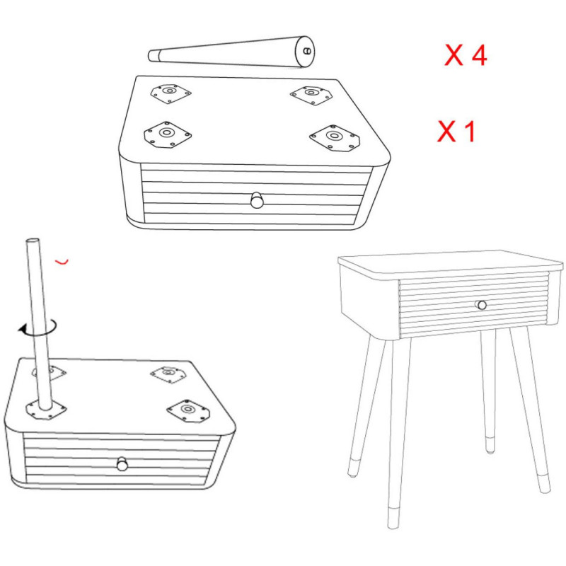 Chevet moderne 1 tiroir en Bois de pin Blanc Naturel Métal Doré Matera - 10