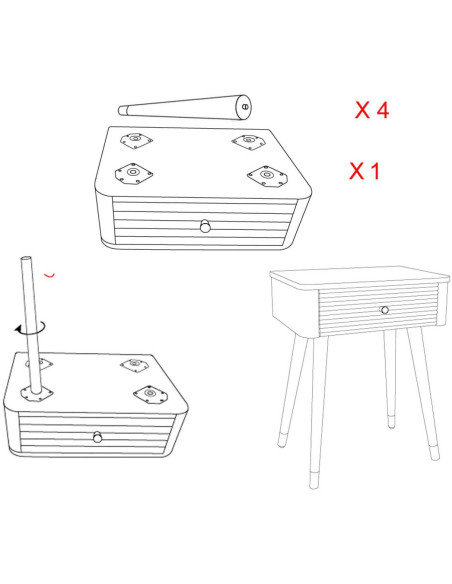 Chevet moderne 1 tiroir en Bois de pin Blanc Naturel Métal Doré Matera - 10