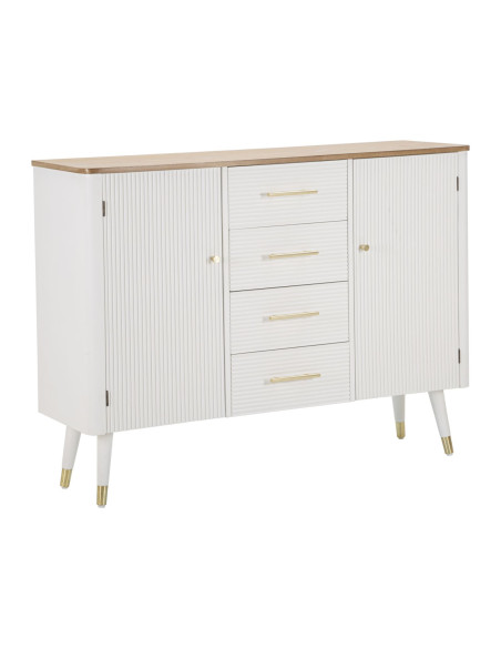 Buffet moderne Bas 2 portes 4 tiroirs en Bois de pin Blanc Naturel Métal Doré Matera 