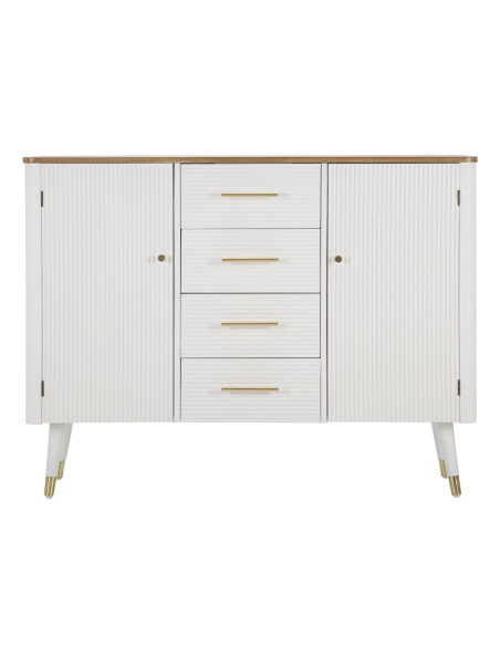 Buffet moderne Bas 2 portes 4 tiroirs en Bois de pin Blanc Naturel Métal Doré Matera 
