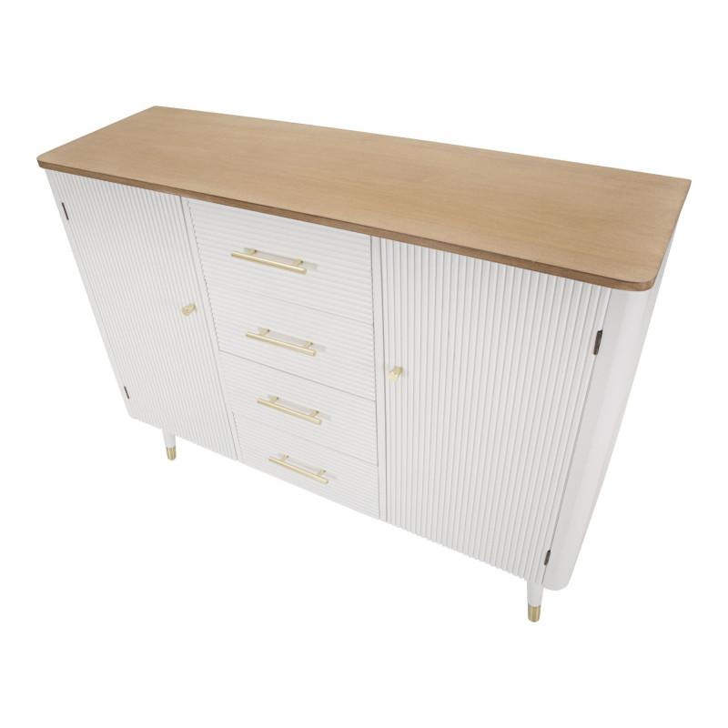 Buffet moderne Bas 2 portes 4 tiroirs en Bois de pin Blanc Naturel Métal Doré Matera 
