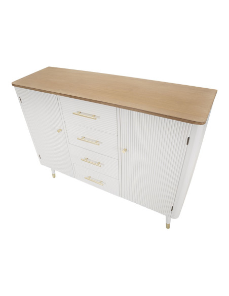 Buffet moderne Bas 2 portes 4 tiroirs en Bois de pin Blanc Naturel Métal Doré Matera 