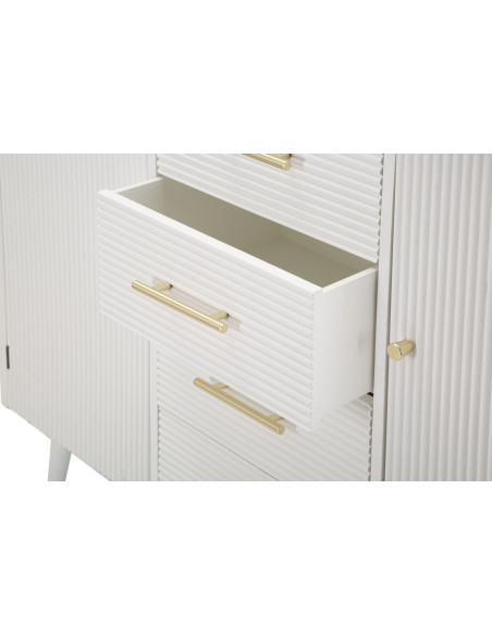 Buffet moderne Bas 2 portes 4 tiroirs en Bois de pin Blanc Naturel Métal Doré Matera 