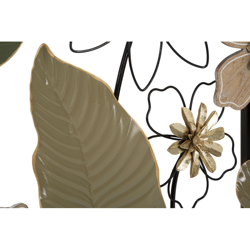 Console originale Rectangulaire en Métal Noir Bois Naturel Motif fleurs Spring 