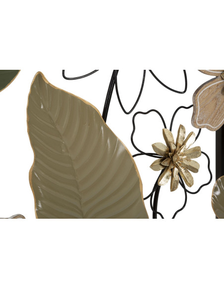 Console originale Rectangulaire en Métal Noir Bois Naturel Motif fleurs Spring 