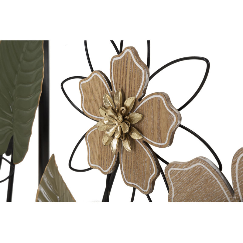 Console originale Rectangulaire en Métal Noir Bois Naturel Motif fleurs Spring 