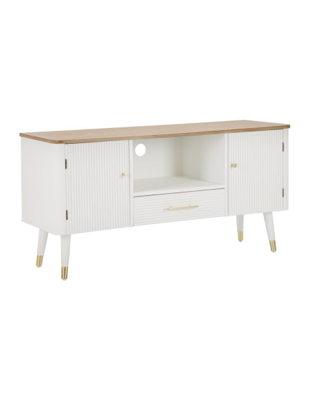 Buffet moderne 2 portes 1 tiroir 1 niche en Bois de pin Blanc Naturel Métal Doré Matera 