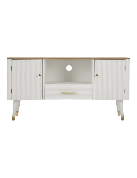 Buffet moderne 2 portes 1 tiroir 1 niche en Bois de pin Blanc Naturel Métal Doré Matera 