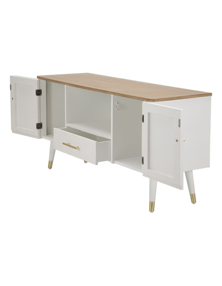 Buffet moderne 2 portes 1 tiroir 1 niche en Bois de pin Blanc Naturel Métal Doré Matera 