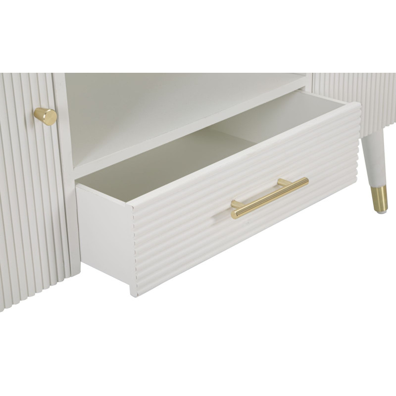 Buffet moderne 2 portes 1 tiroir 1 niche en Bois de pin Blanc Naturel Métal Doré Matera 