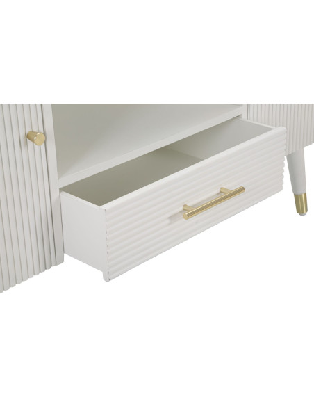 Buffet moderne 2 portes 1 tiroir 1 niche en Bois de pin Blanc Naturel Métal Doré Matera 