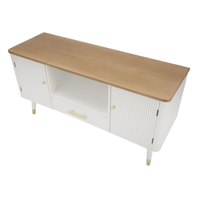 Buffet moderne 2 portes 1 tiroir 1 niche en Bois de pin Blanc Naturel Métal Doré Matera 