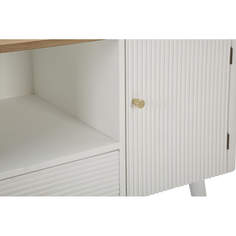 Buffet moderne 2 portes 1 tiroir 1 niche en Bois de pin Blanc Naturel Métal Doré Matera 