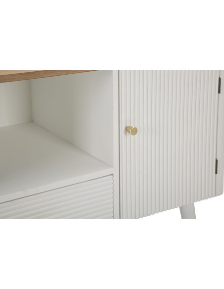 Buffet moderne 2 portes 1 tiroir 1 niche en Bois de pin Blanc Naturel Métal Doré Matera 