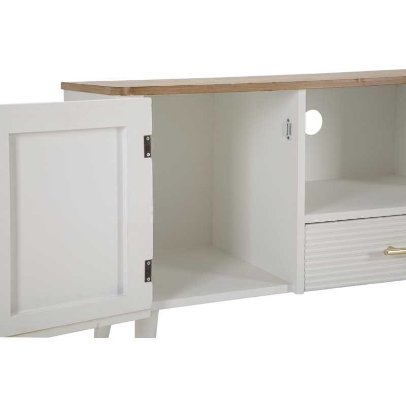 Buffet moderne 2 portes 1 tiroir 1 niche en Bois de pin Blanc Naturel Métal Doré Matera 