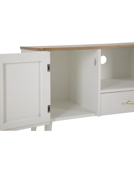 Buffet moderne 2 portes 1 tiroir 1 niche en Bois de pin Blanc Naturel Métal Doré Matera 