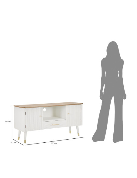 Buffet moderne 2 portes 1 tiroir 1 niche en Bois de pin Blanc Naturel Métal Doré Matera 