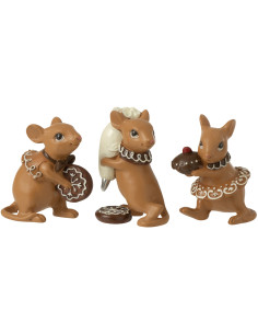 Décoration de Noël Souris Gourmandes en Résine Marron (Lot de 3) - 1
