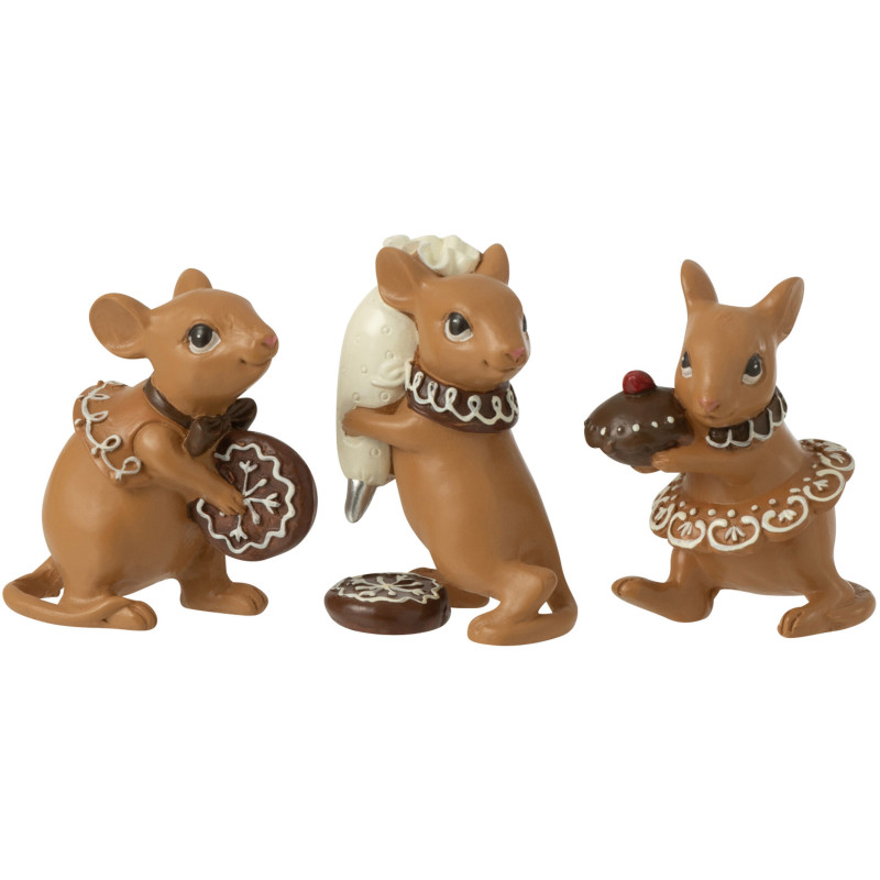 Décoration de Noël Souris Gourmandes en Résine Marron (Lot de 3) - 1