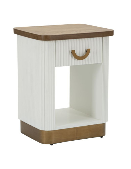 Chevet moderne 1 tiroir 1 étagère en Bois de frêne Marron Blanc Métal Doré Tolosa 