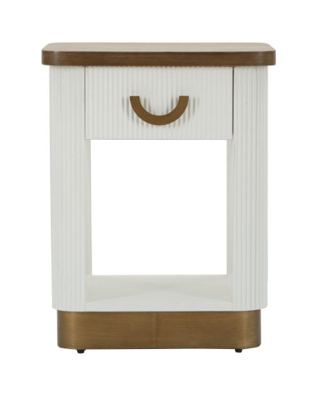 Chevet moderne 1 tiroir 1 étagère en Bois de frêne Marron Blanc Métal Doré Tolosa 