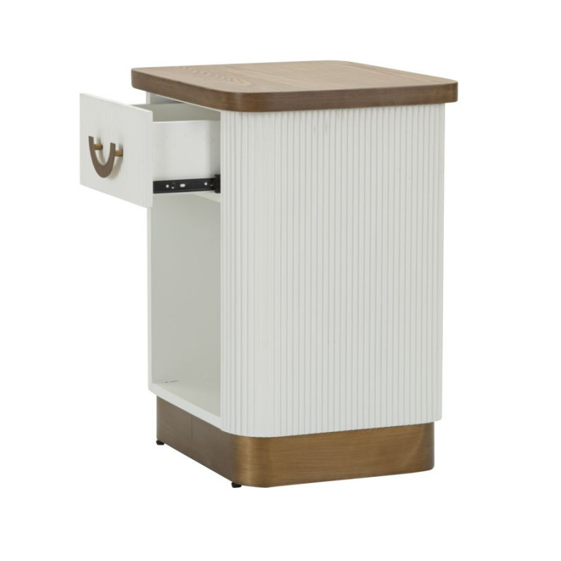 Chevet moderne 1 tiroir 1 étagère en Bois de frêne Marron Blanc Métal Doré Tolosa 