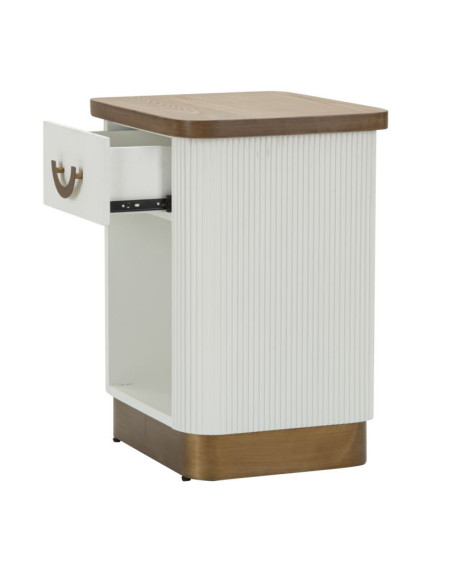 Chevet moderne 1 tiroir 1 étagère en Bois de frêne Marron Blanc Métal Doré Tolosa 