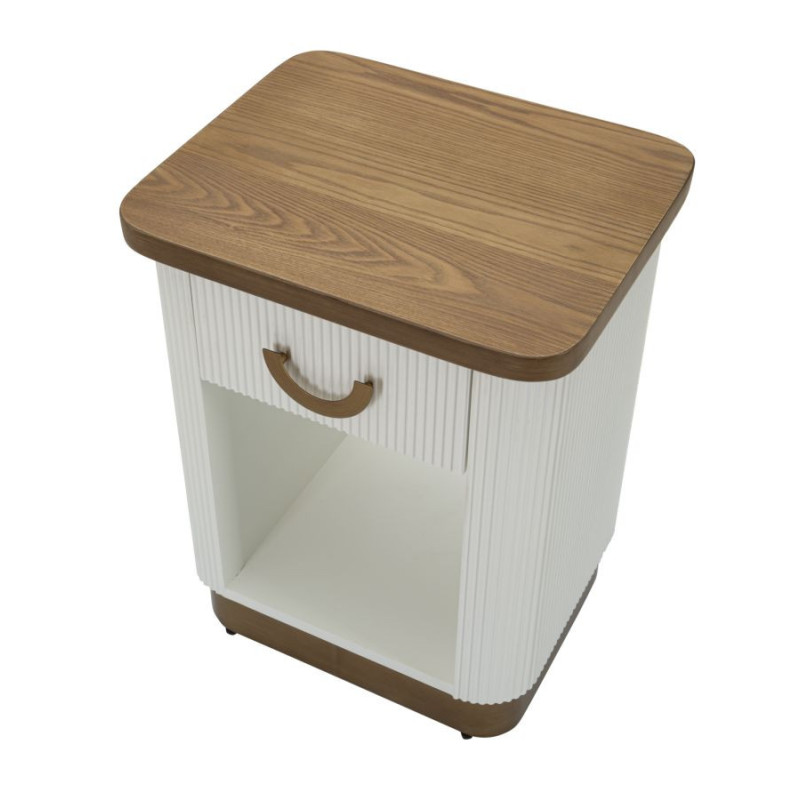 Chevet moderne 1 tiroir 1 étagère en Bois de frêne Marron Blanc Métal Doré Tolosa 