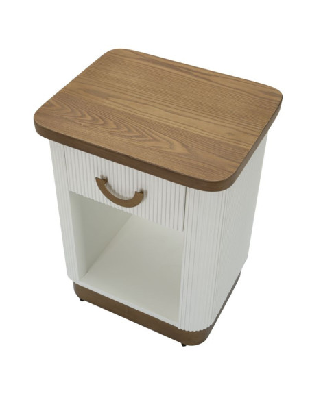 Chevet moderne 1 tiroir 1 étagère en Bois de frêne Marron Blanc Métal Doré Tolosa 