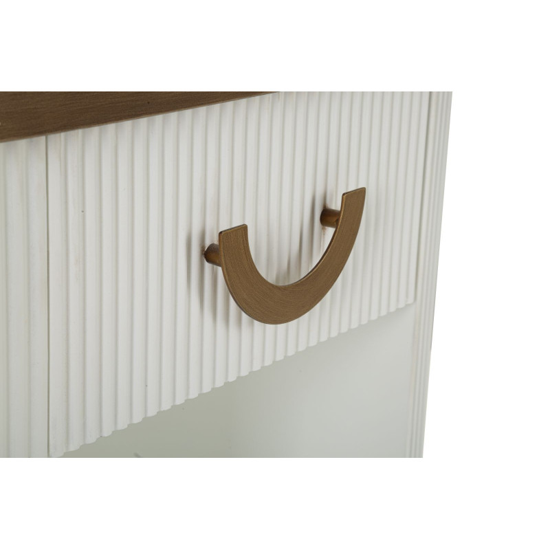 Chevet moderne 1 tiroir 1 étagère en Bois de frêne Marron Blanc Métal Doré Tolosa 