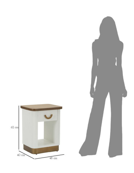 Chevet moderne 1 tiroir 1 étagère en Bois de frêne Marron Blanc Métal Doré Tolosa 