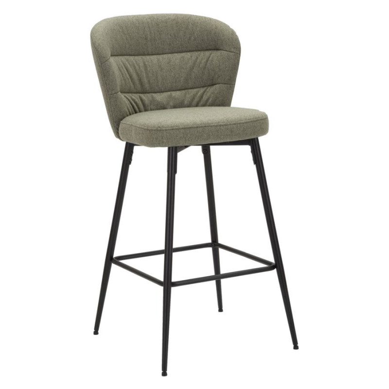Tabouret de bar moderne avec dossier en Tissu Vert Métal Noir Losanna (Lot de 2) 