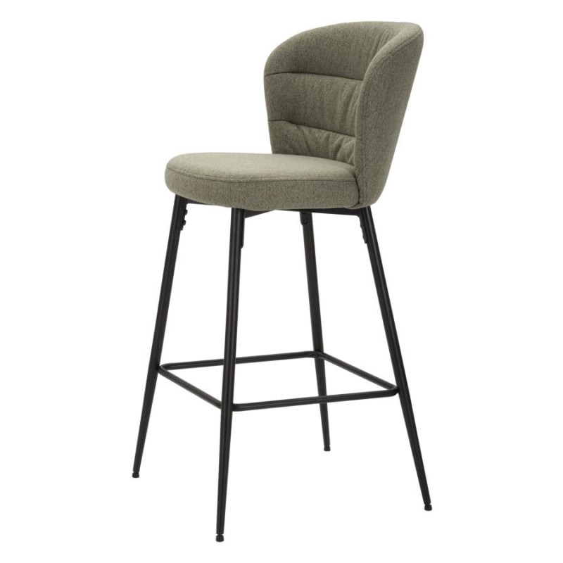 Tabouret de bar moderne avec dossier en Tissu Vert Métal Noir Losanna (Lot de 2) 