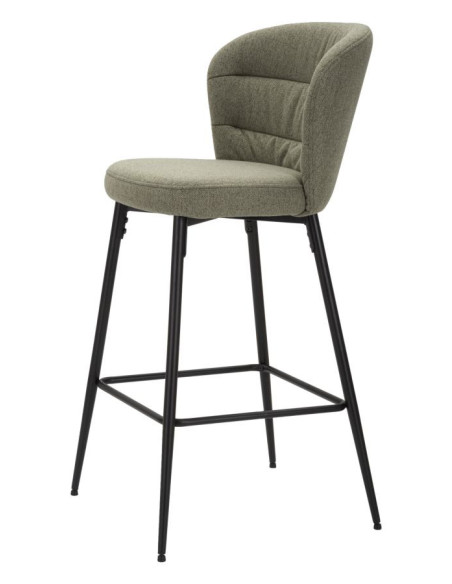 Tabouret de bar moderne avec dossier en Tissu Vert Métal Noir Losanna (Lot de 2) 