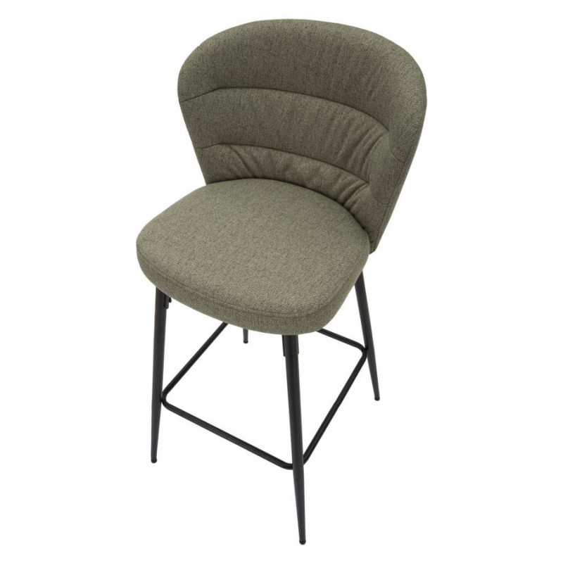 Tabouret de bar moderne avec dossier en Tissu Vert Métal Noir Losanna (Lot de 2) 