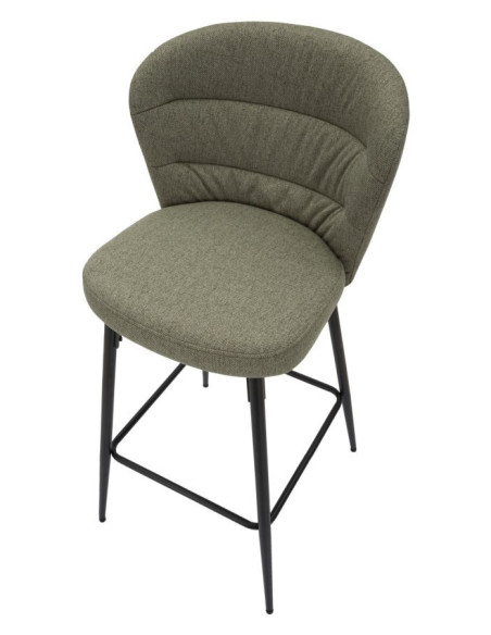 Tabouret de bar moderne avec dossier en Tissu Vert Métal Noir Losanna (Lot de 2) 